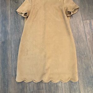 Anne Klein tan faux suede dress with scalloped hem, size 12